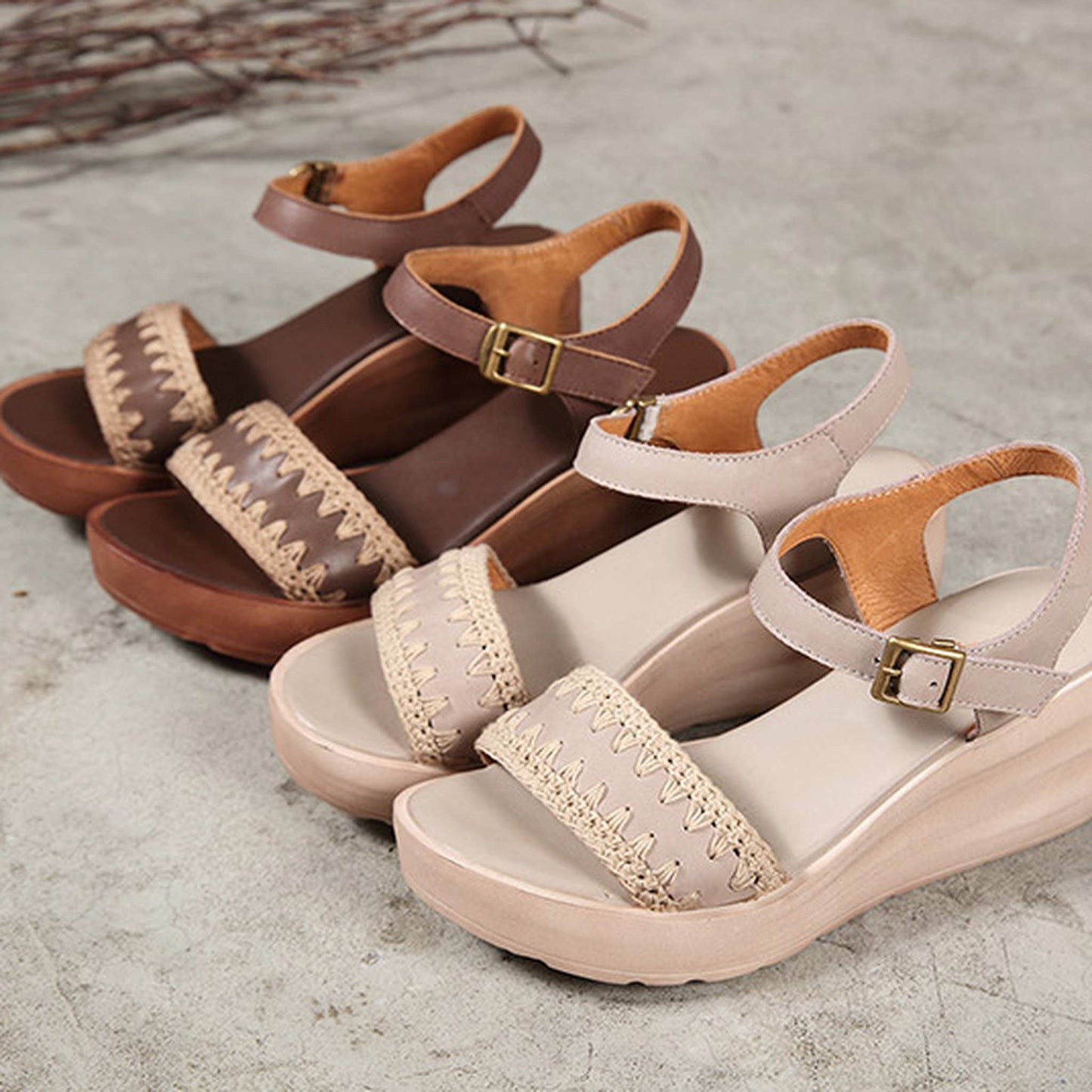 full grain leather knit wedge platform sandals for summ 07