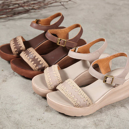 full grain leather knit wedge platform sandals for summ 07