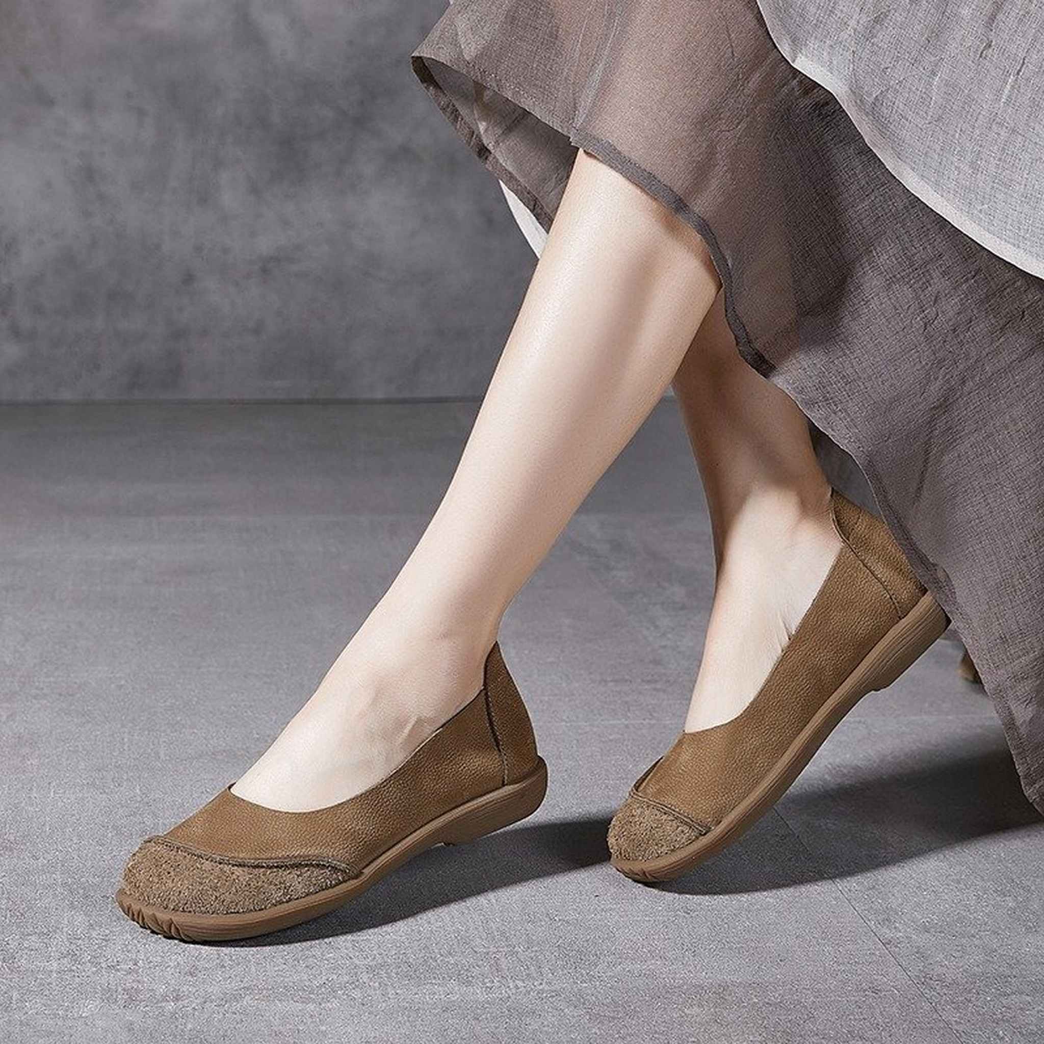 full grain leather retro flat slip on shoes for summer  01