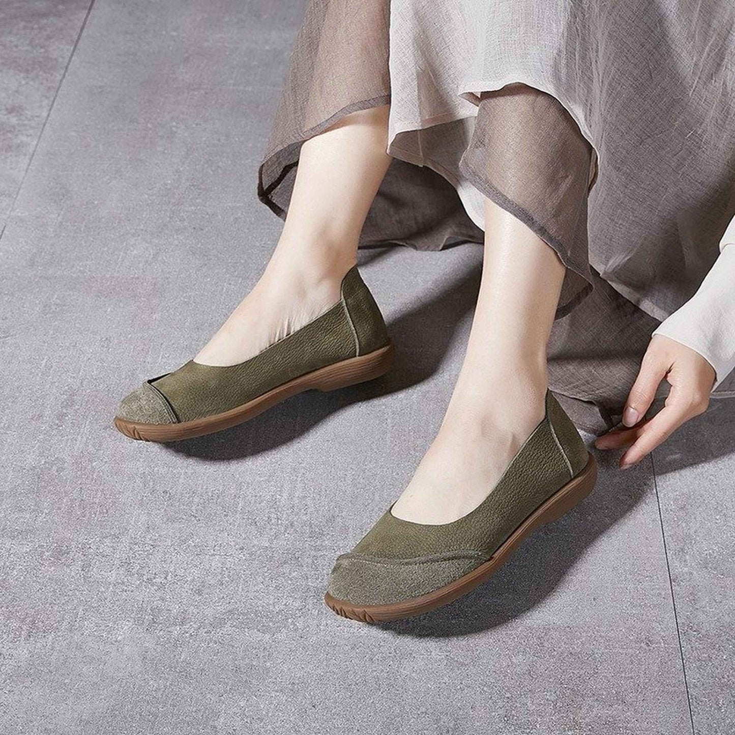 full grain leather retro flat slip on shoes for summer  02