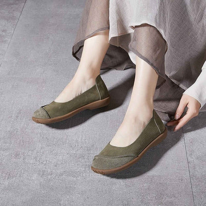 full grain leather retro flat slip on shoes for summer  02