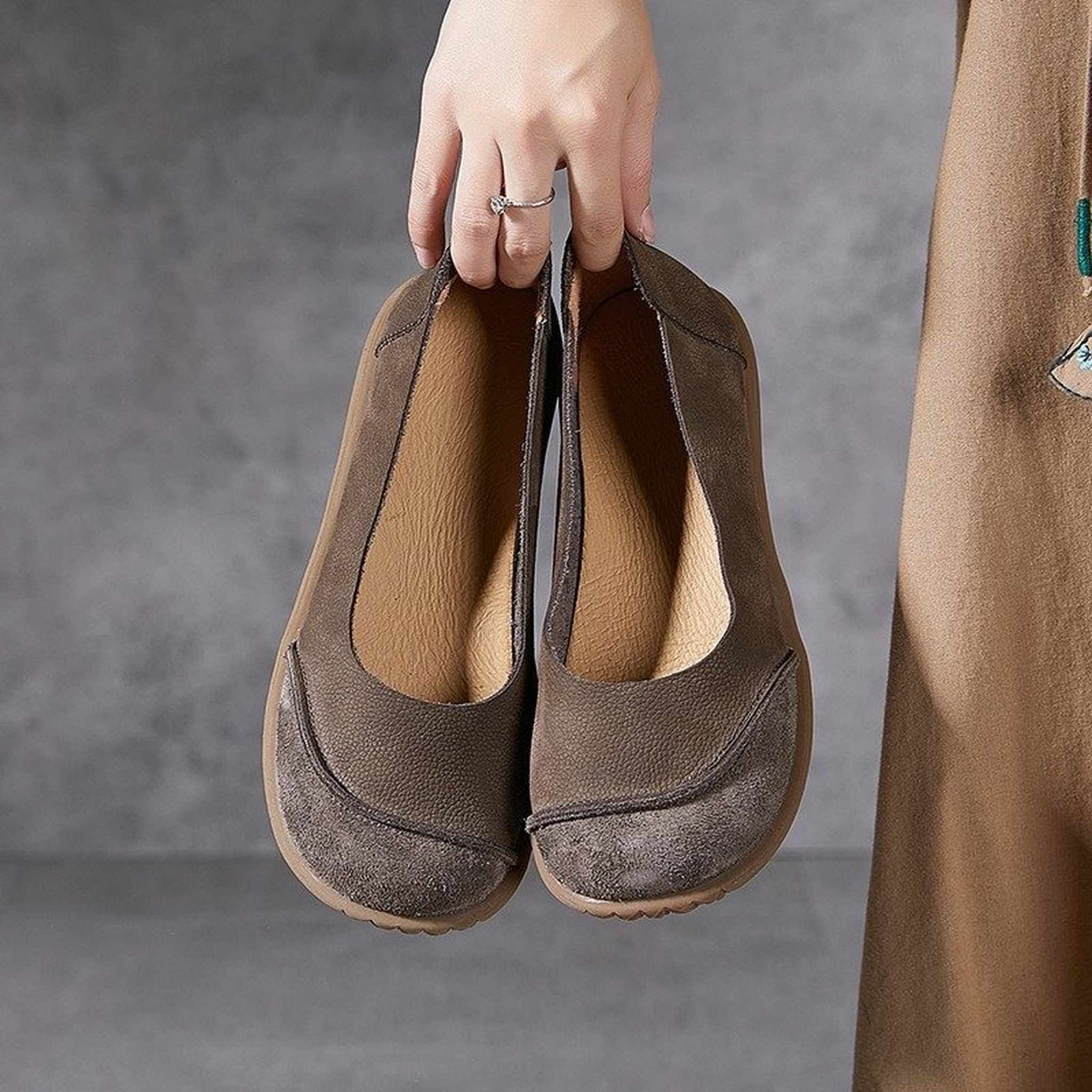 full grain leather retro flat slip on shoes for summer  03