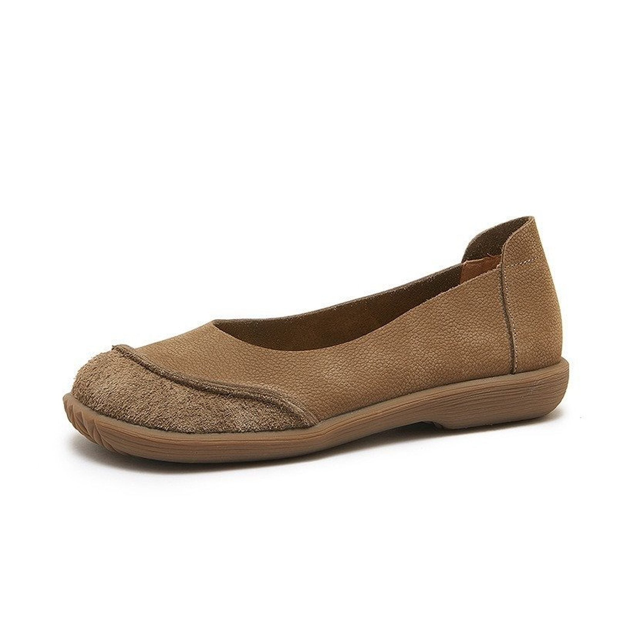 full grain leather retro flat slip on shoes for summer  06