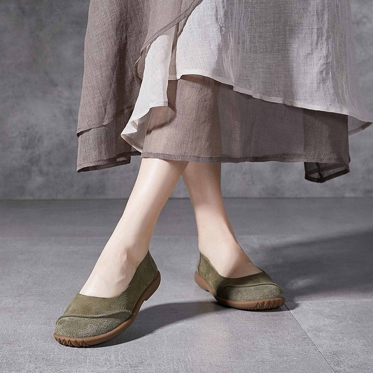 full grain leather retro flat slip on shoes for summer  07