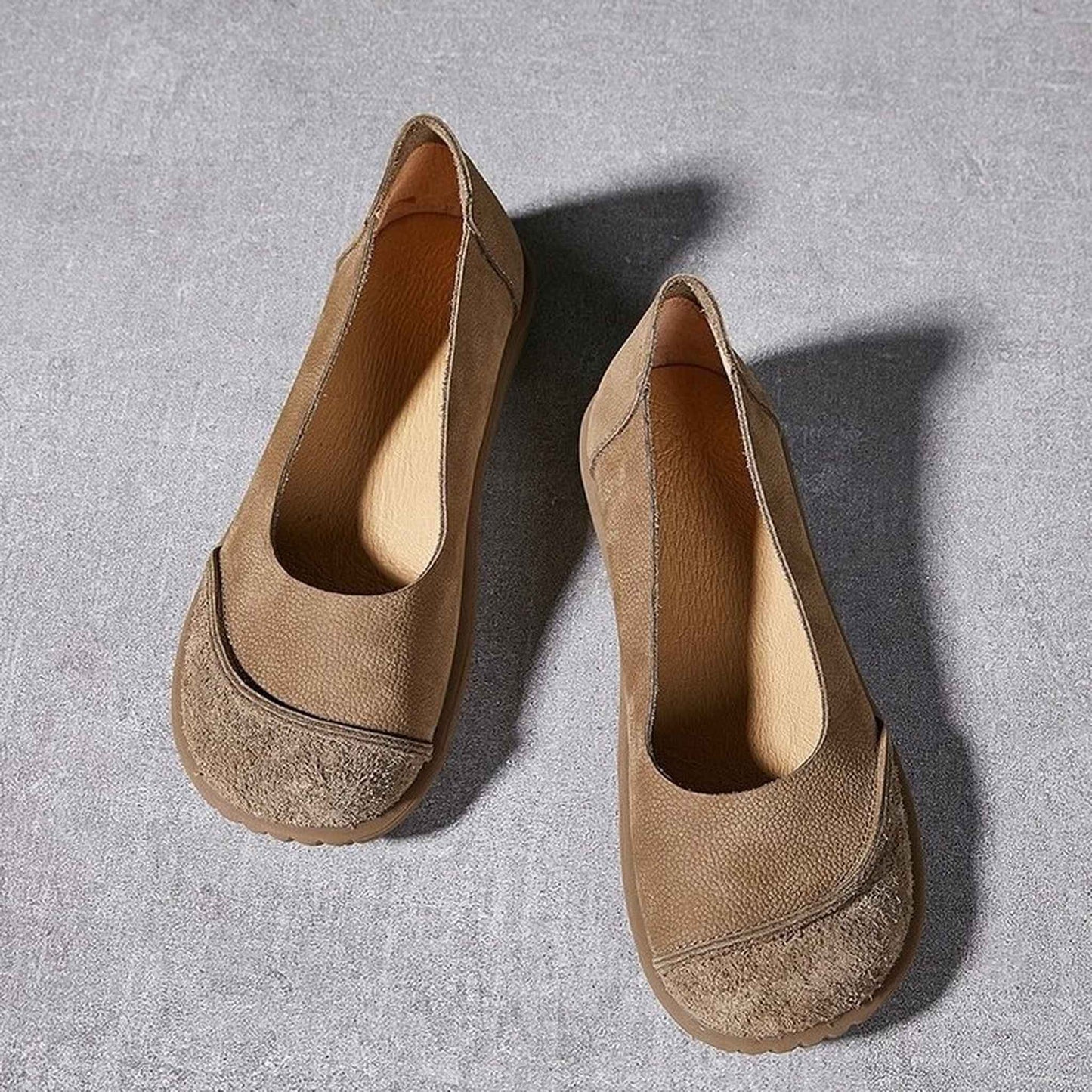 full grain leather retro flat slip on shoes for summer  08