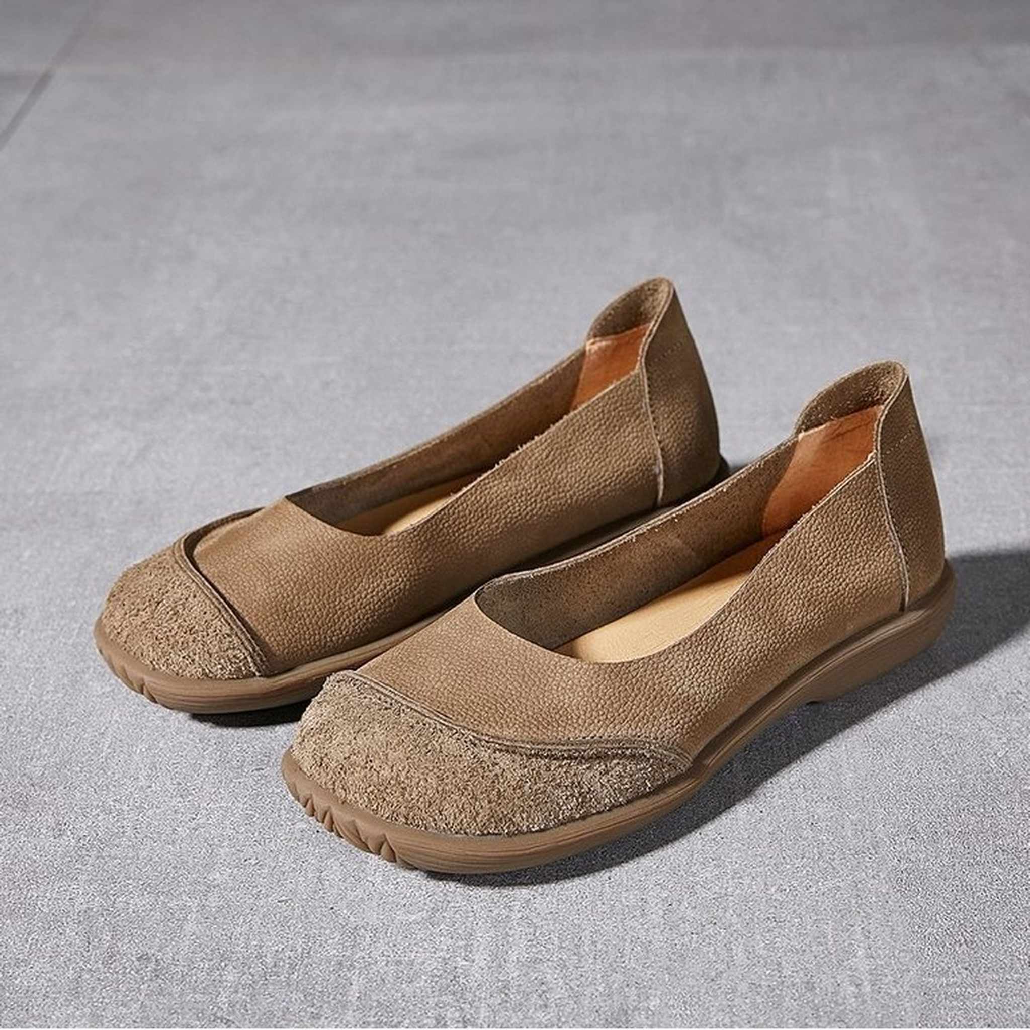 full grain leather retro flat slip on shoes for summer  09
