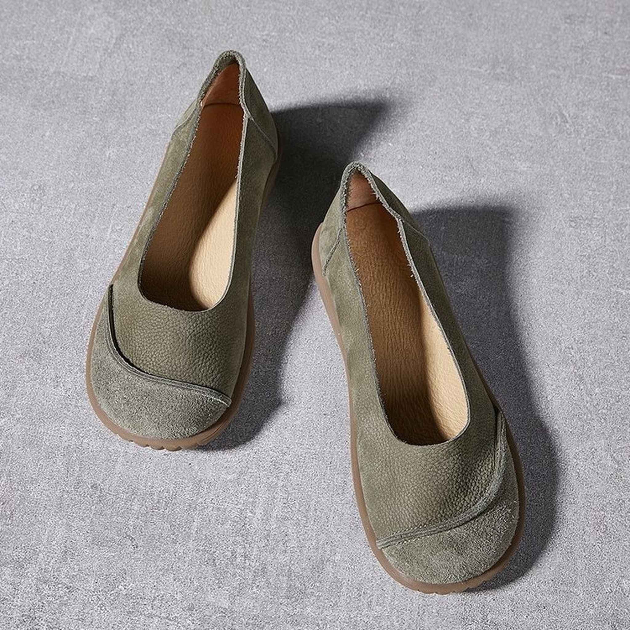 full grain leather retro flat slip on shoes for summer  11