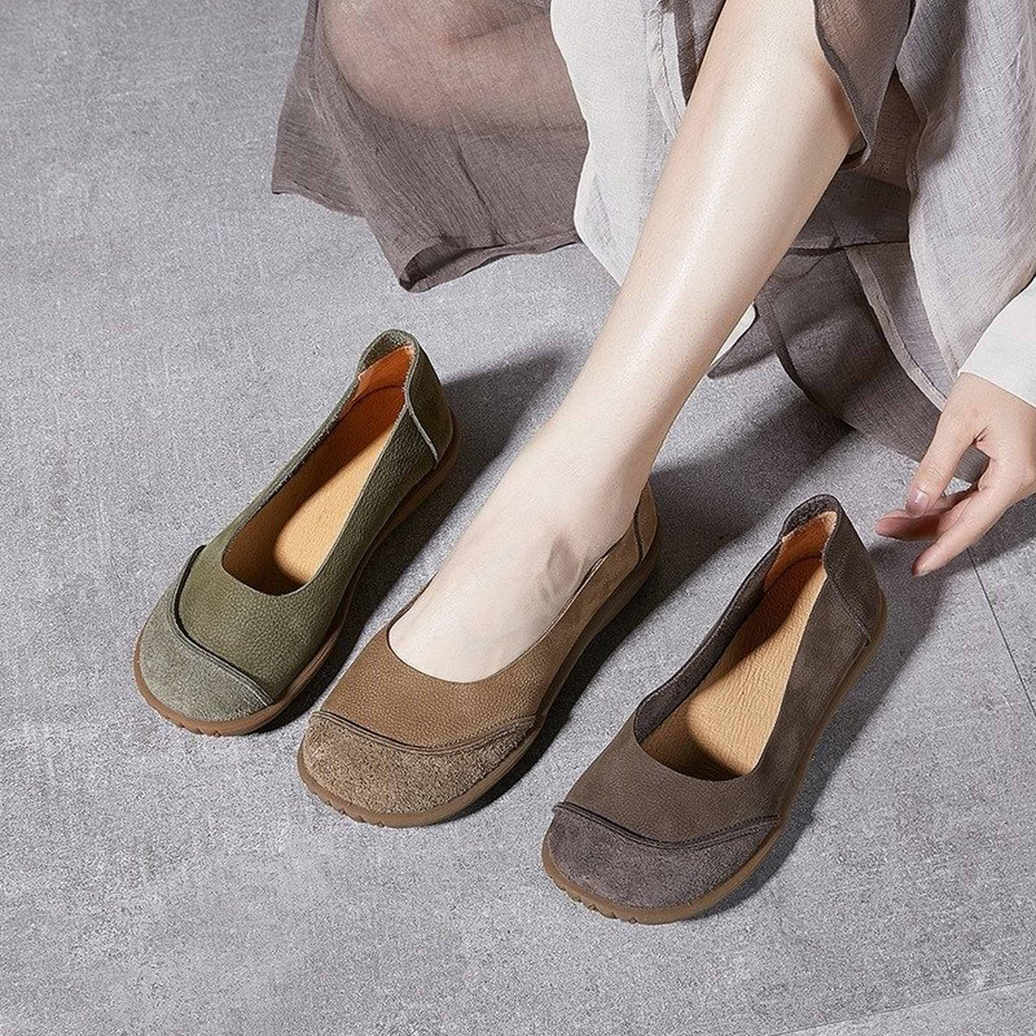 full grain leather retro flat slip on shoes for summer  12