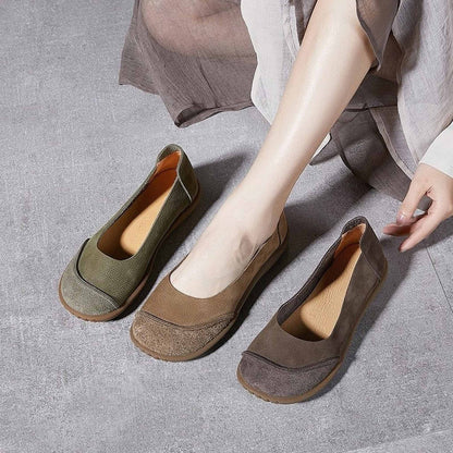 full grain leather retro flat slip on shoes for summer  12