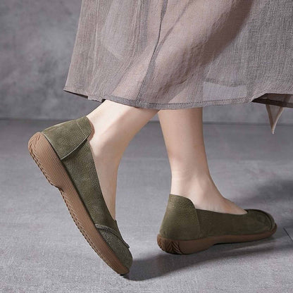 full grain leather retro flat slip on shoes for summer  13