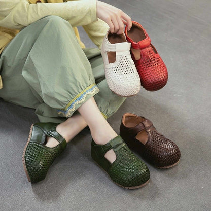 full grain leather retro woven hollow sandals for summe 01