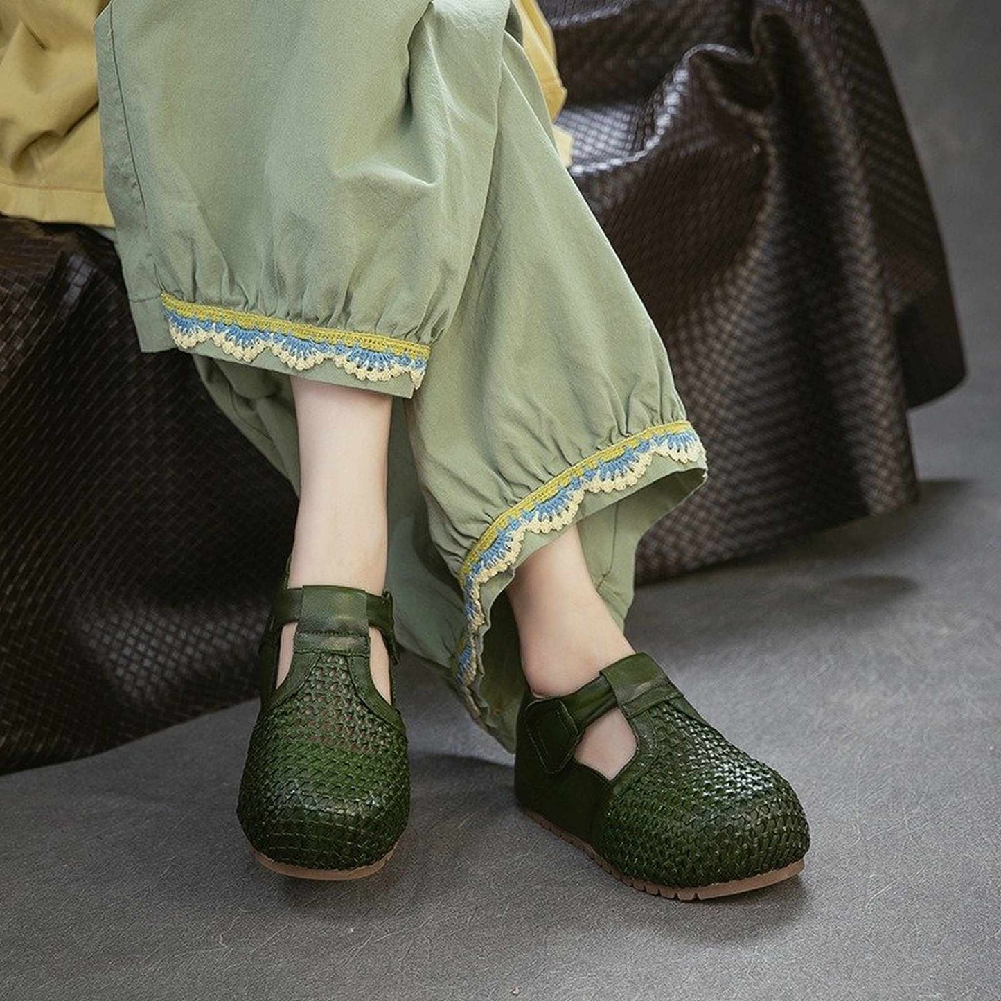 full grain leather retro woven hollow sandals for summe 02