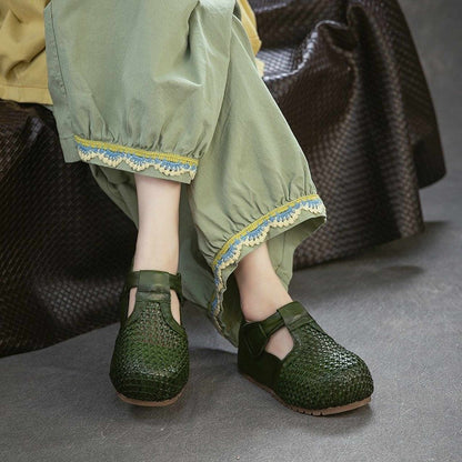 full grain leather retro woven hollow sandals for summe 02