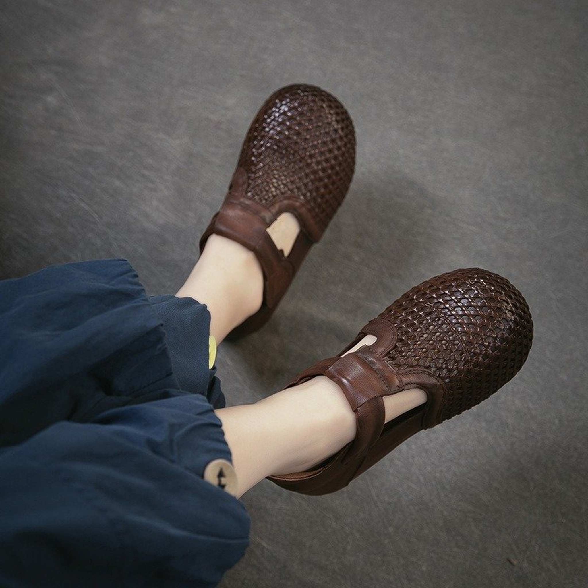 full grain leather retro woven hollow sandals for summe 03