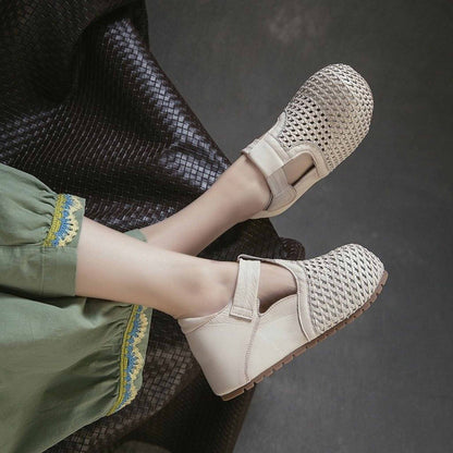 full grain leather retro woven hollow sandals for summe 04