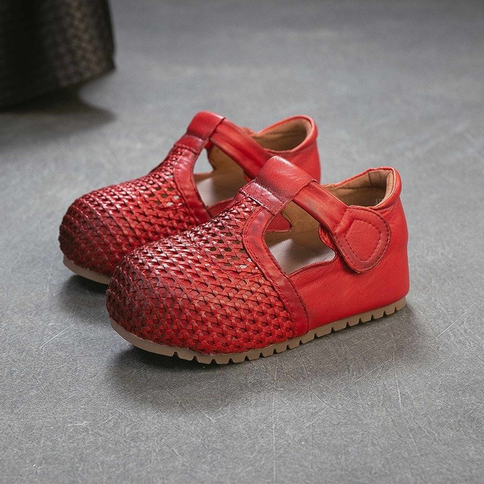full grain leather retro woven hollow sandals for summe 06