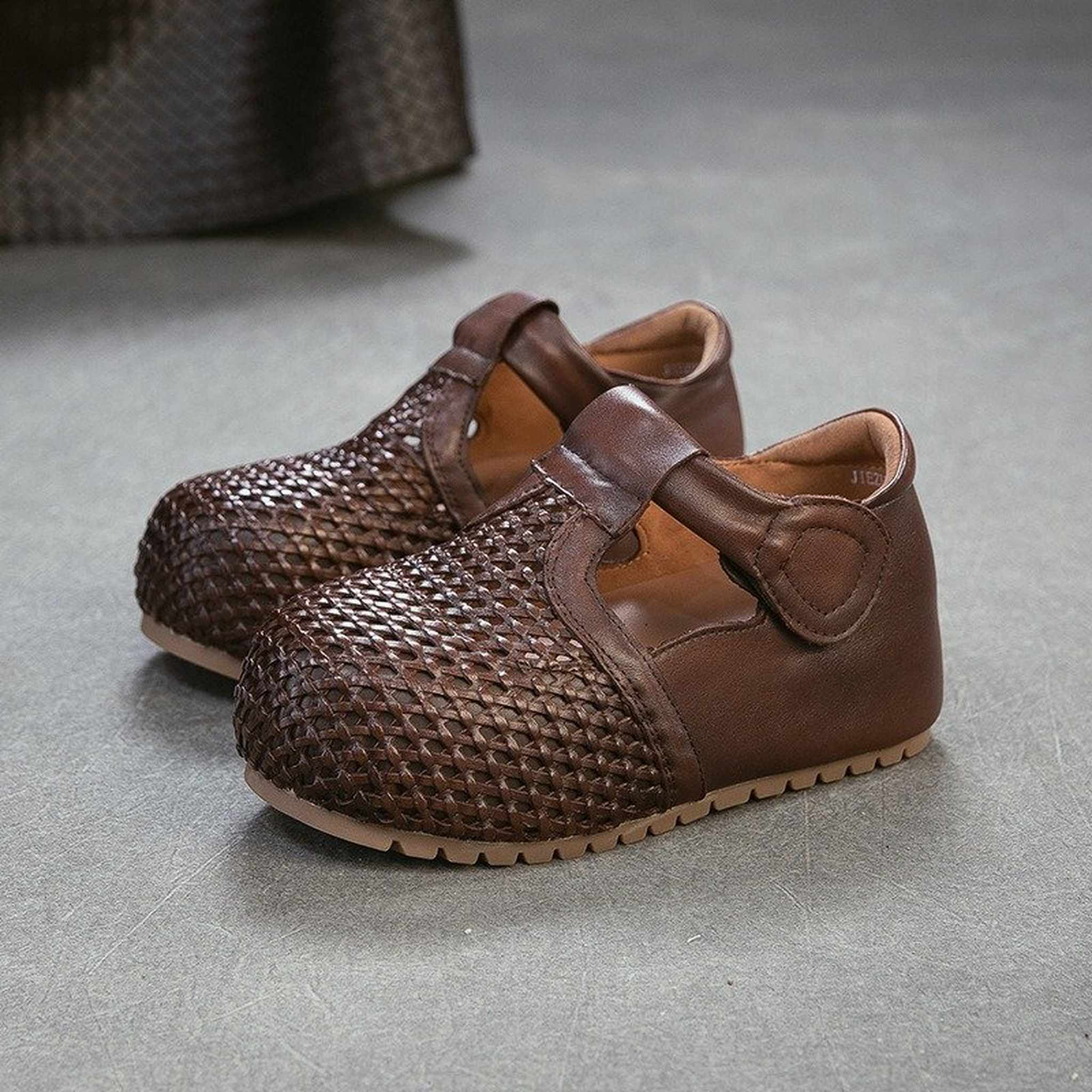 full grain leather retro woven hollow sandals for summe 07