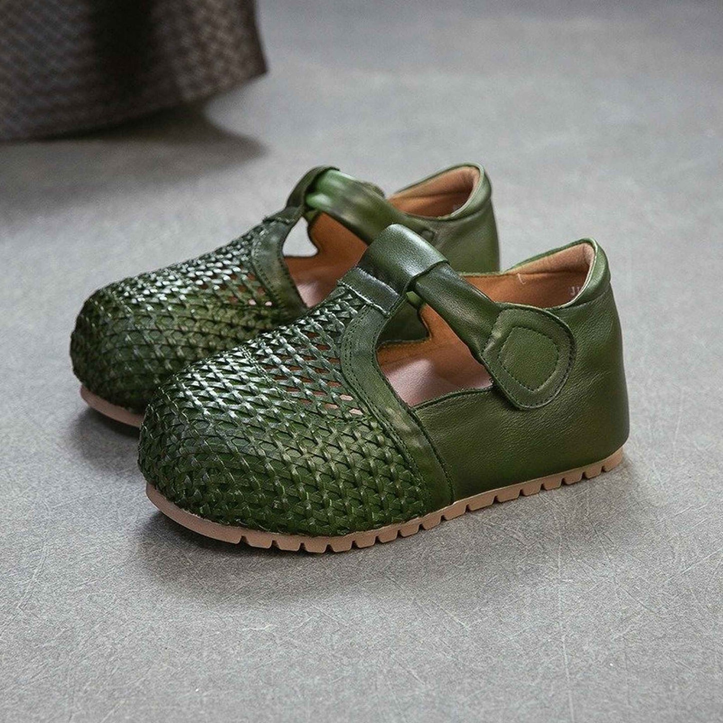 full grain leather retro woven hollow sandals for summe 08