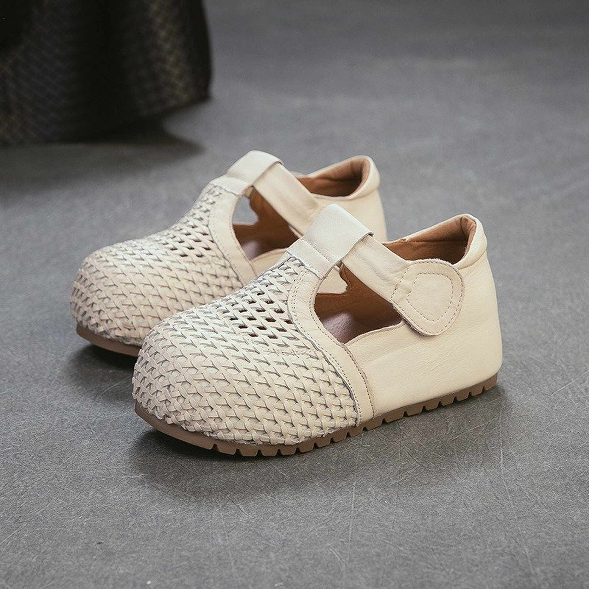 full grain leather retro woven hollow sandals for summe 09