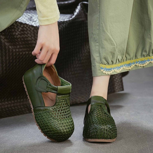 full grain leather retro woven hollow sandals for summe 12