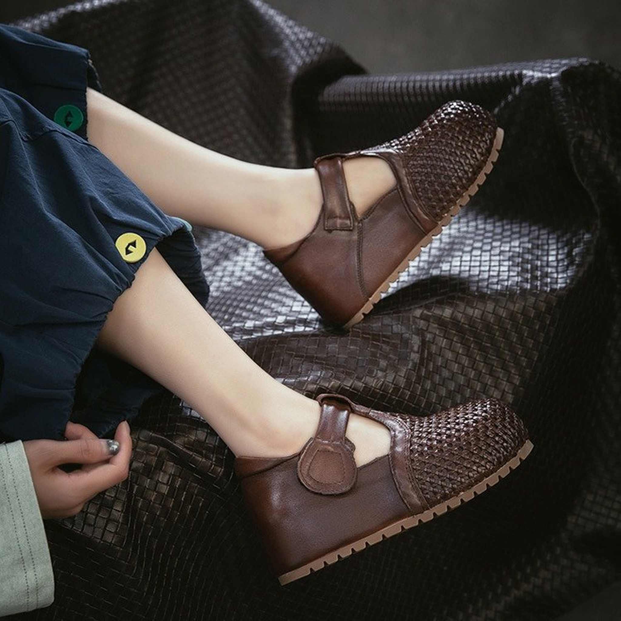 full grain leather retro woven hollow sandals for summe 14