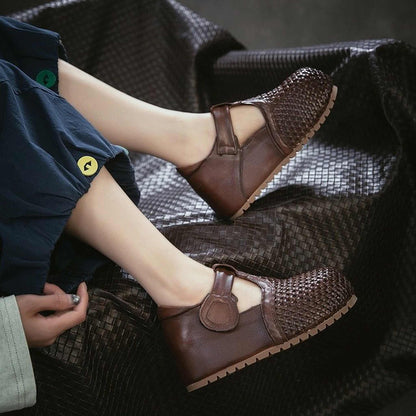 full grain leather retro woven hollow sandals for summe 14