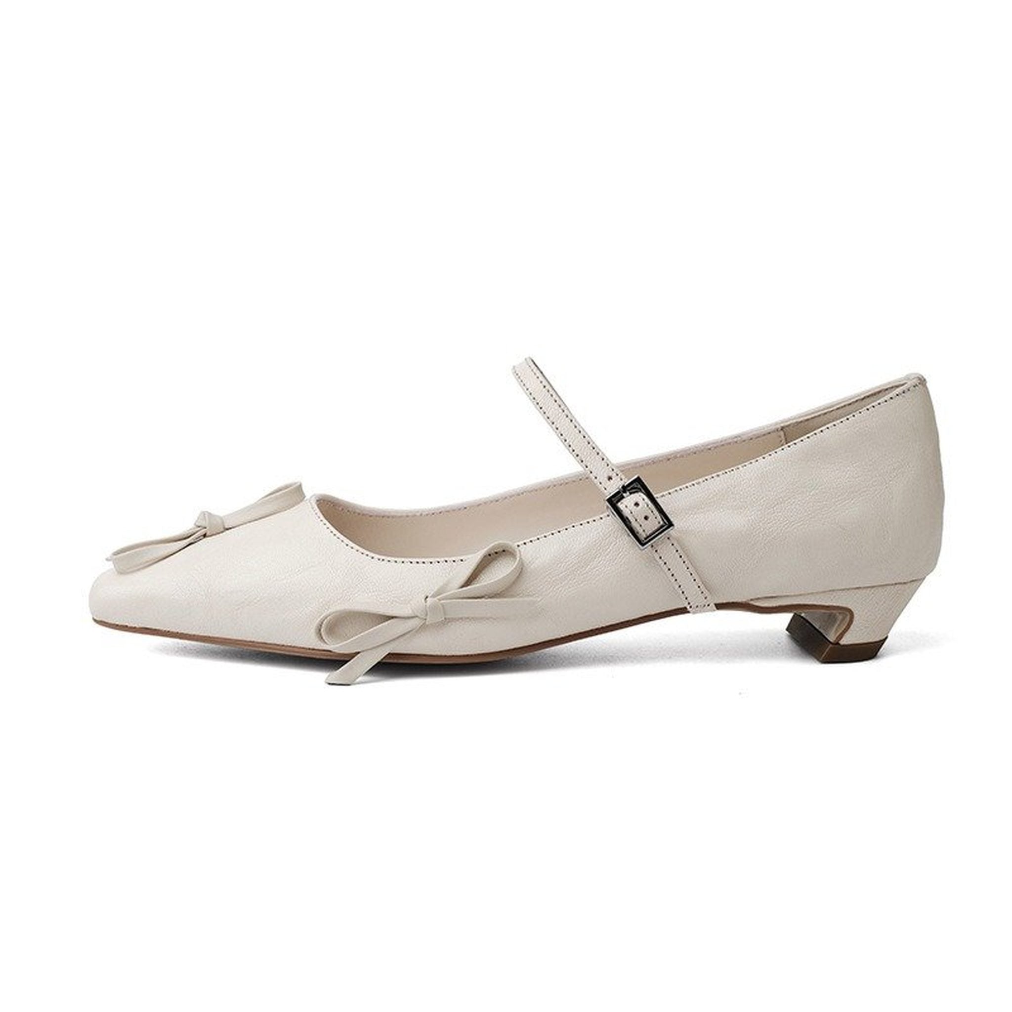 full sheepskin kitten heel bowknot square toe mary jane 04