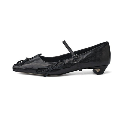full sheepskin kitten heel bowknot square toe mary jane 05