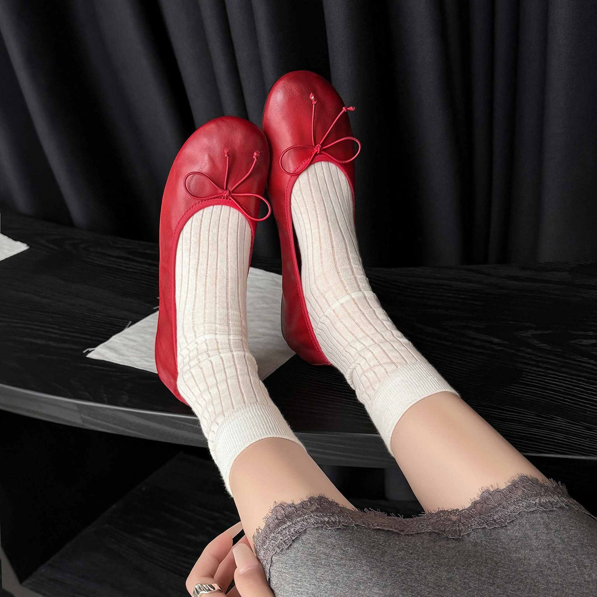 HAJINK Bowknot Cowhide Flats 05