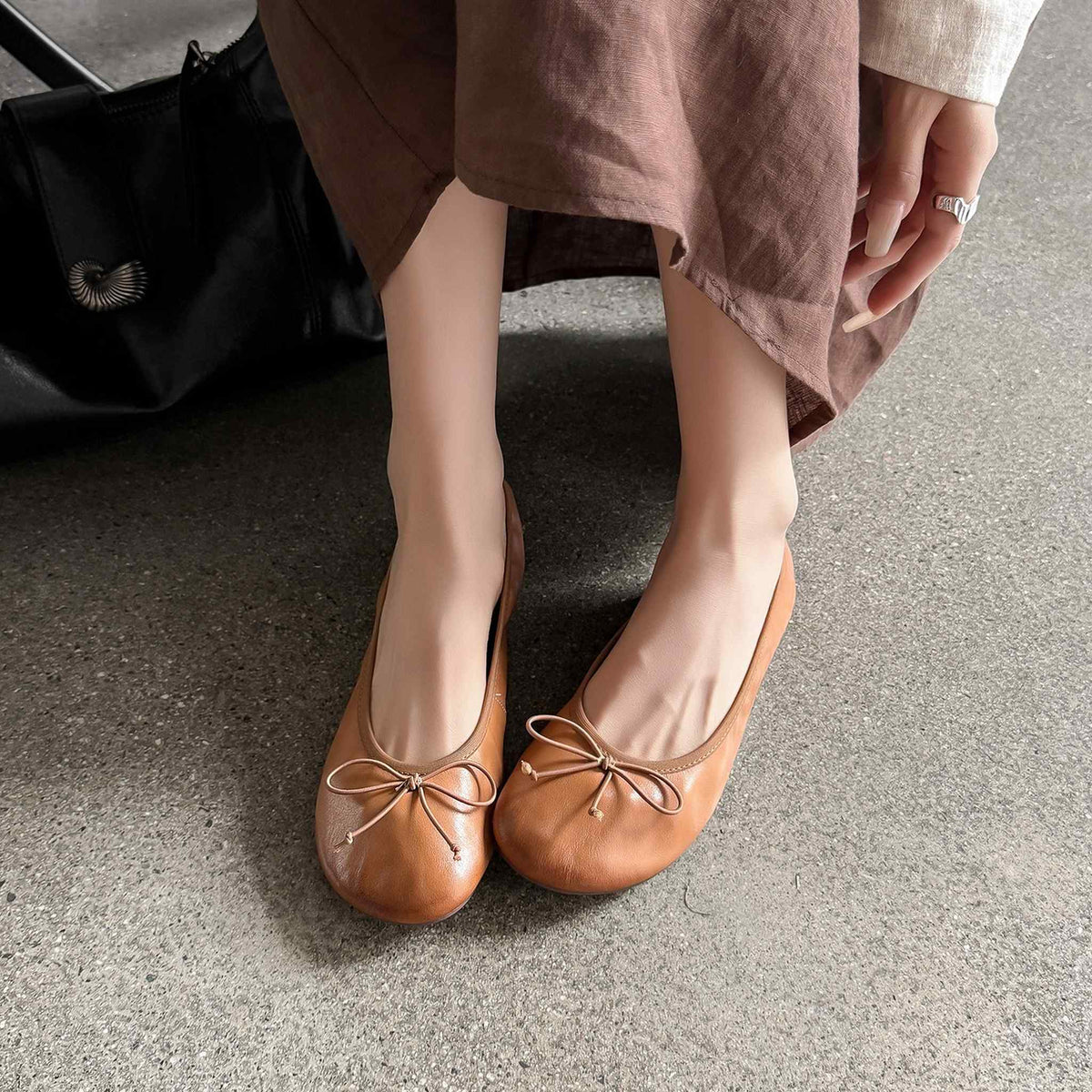 HAJINK Bowknot Cowhide Flats 07