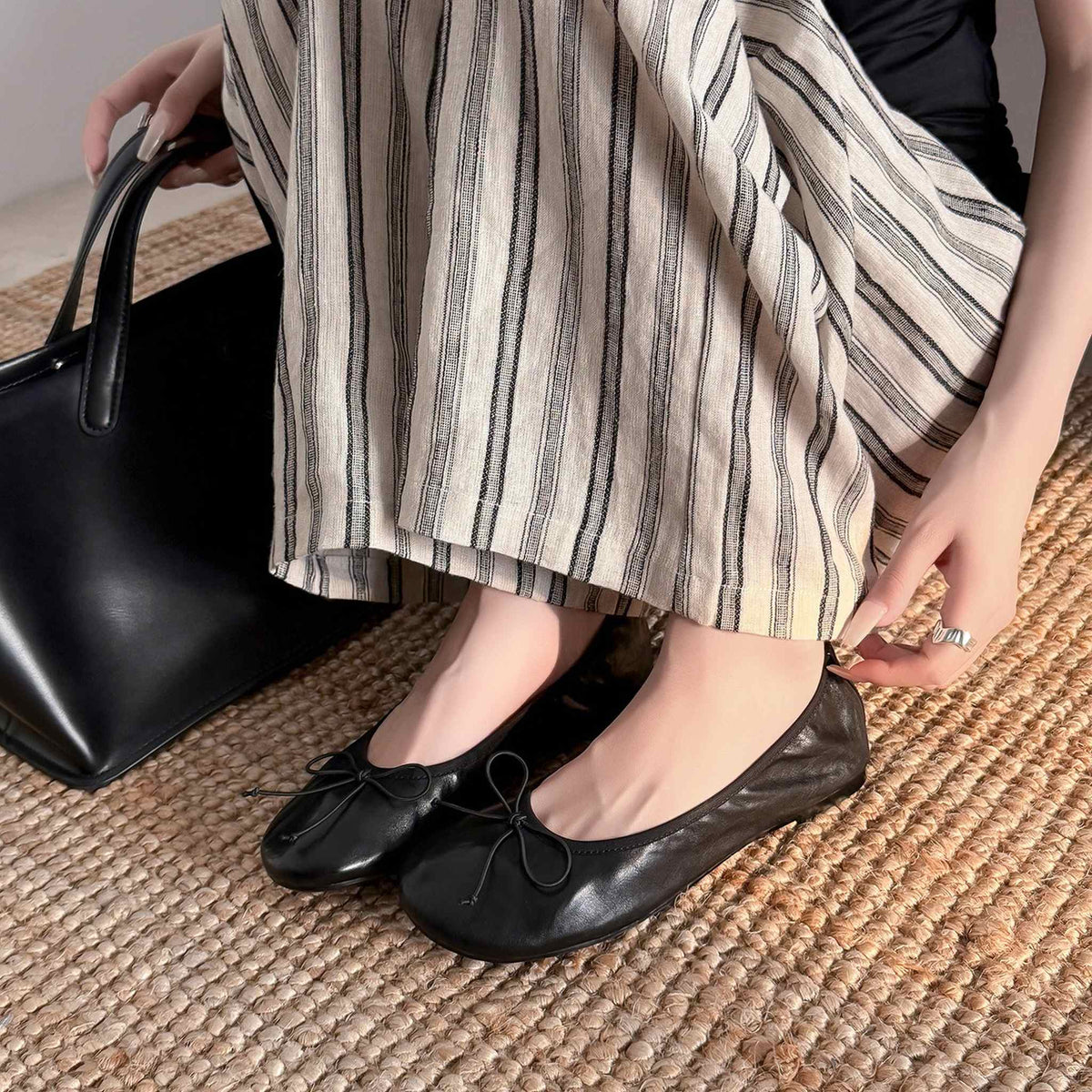 HAJINK Bowknot Cowhide Flats 11
