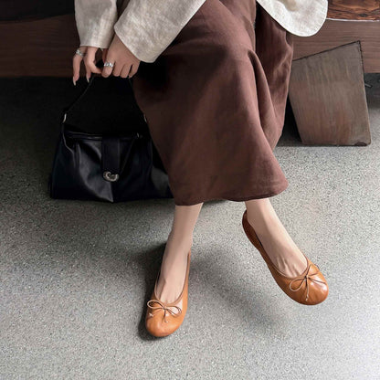 HAJINK Bowknot Cowhide Flats 12