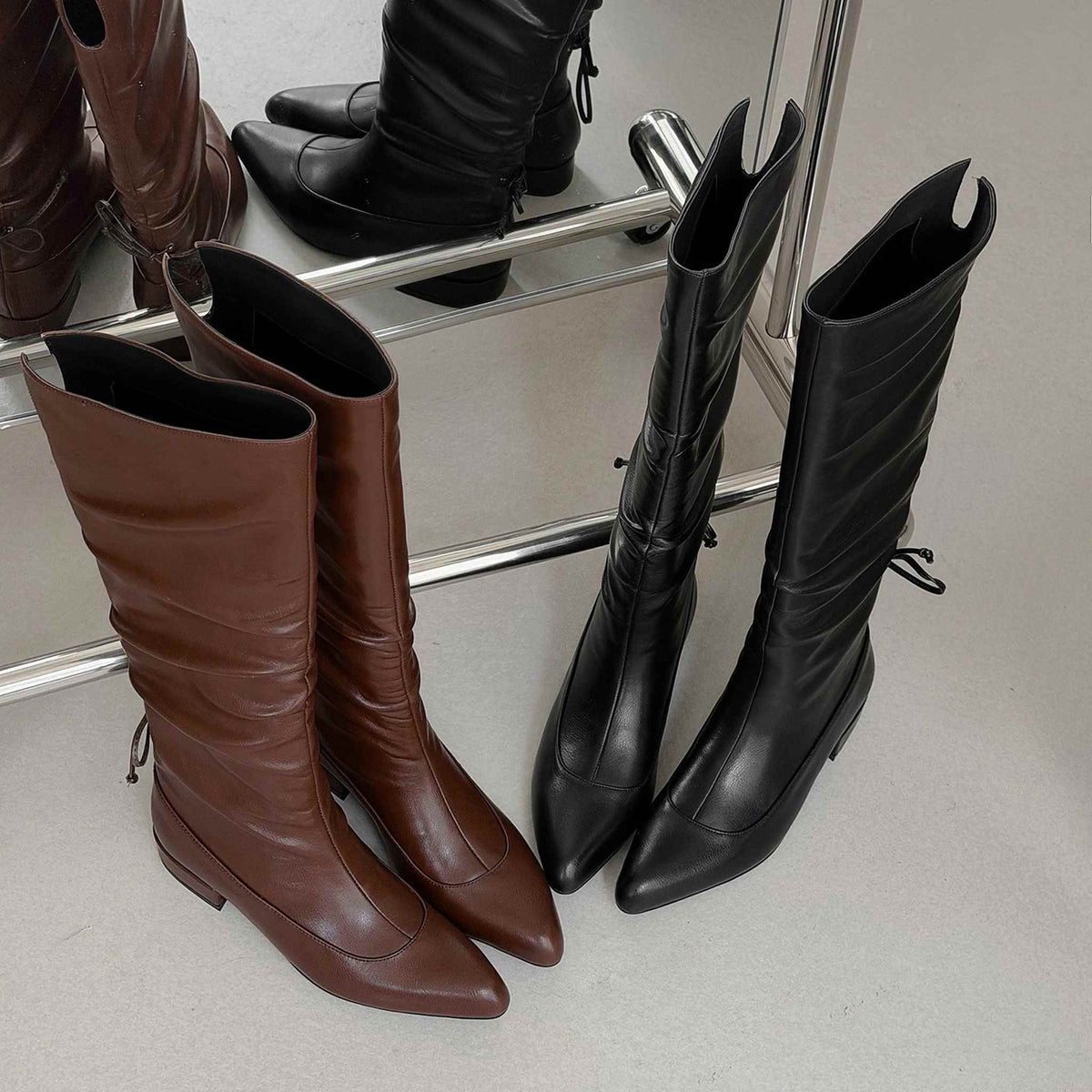 HAJINK Pointy Toe Bowknot Cowhide Boots 07