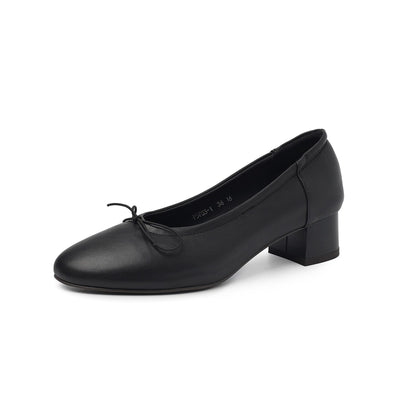 HAJINK Round Toe Block Heels Bowknot Shallow Sheepskin Flats 05