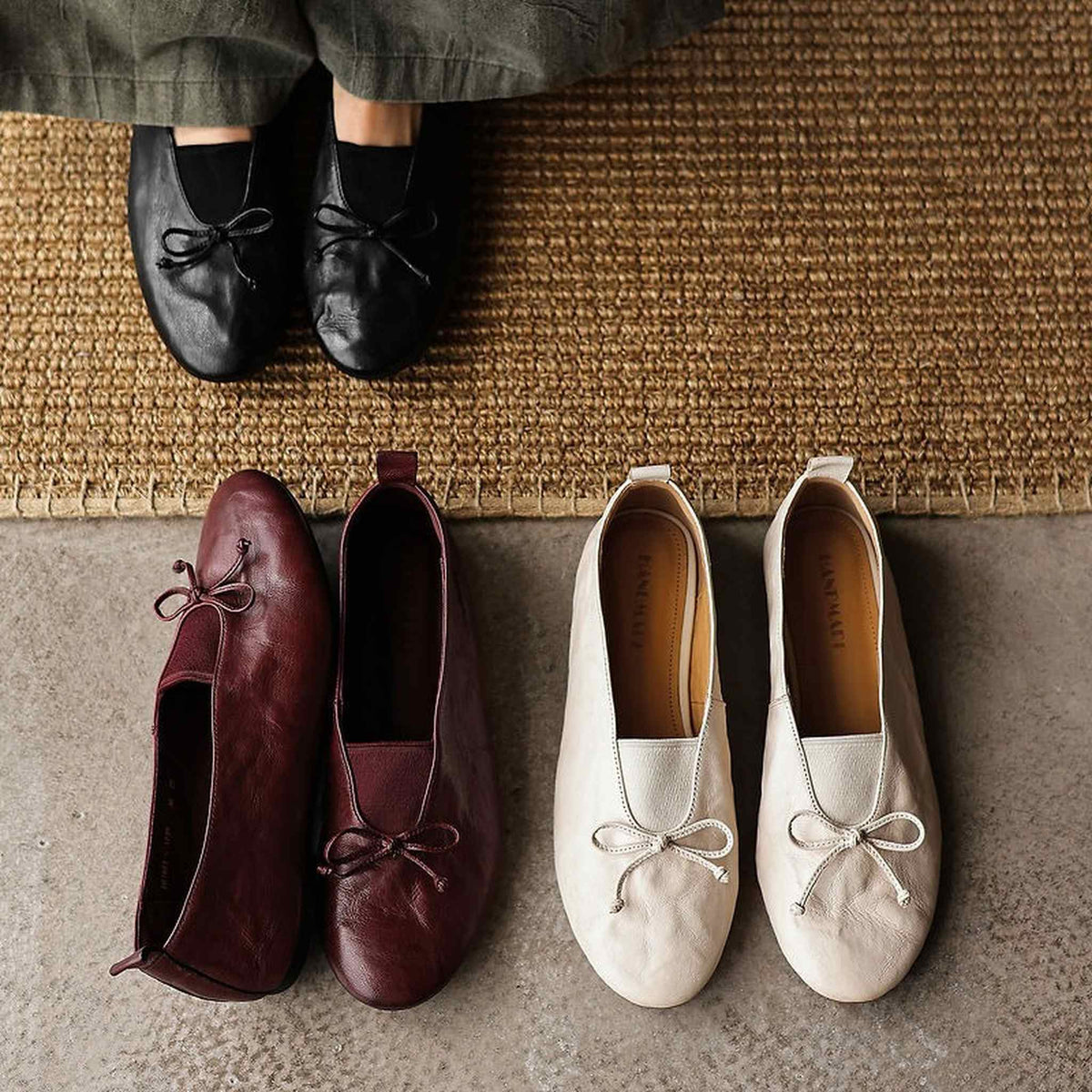 HAJINK Round Toe Bowknot Sheepskin Flats 01