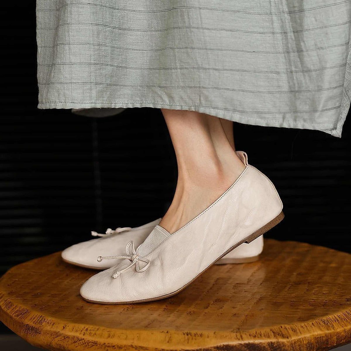 HAJINK Round Toe Bowknot Sheepskin Flats 02