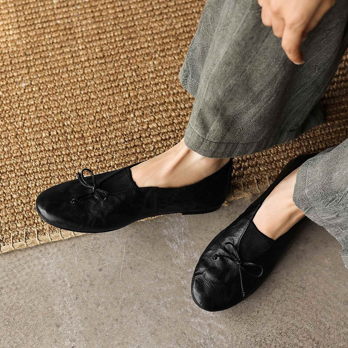 HAJINK Round Toe Bowknot Sheepskin Flats 03