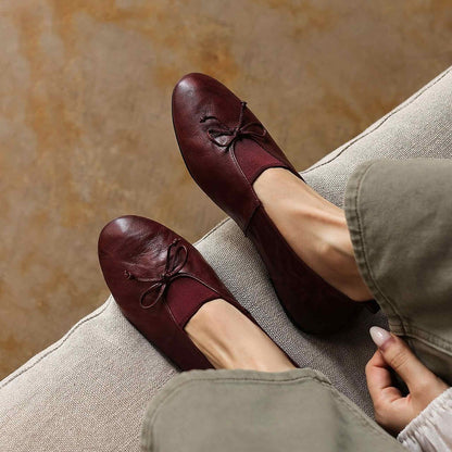 HAJINK Round Toe Bowknot Sheepskin Flats 04