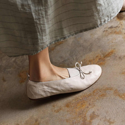HAJINK Round Toe Bowknot Sheepskin Flats 09