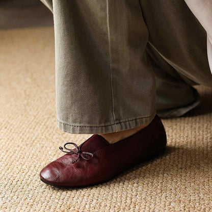 HAJINK Round Toe Bowknot Sheepskin Flats 11