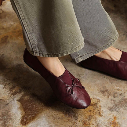 HAJINK Round Toe Bowknot Sheepskin Flats 12