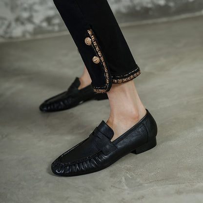 HAJINK Round Toe Cowhide Loafer Shoes 02