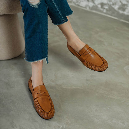 HAJINK Round Toe Cowhide Loafer Shoes 03