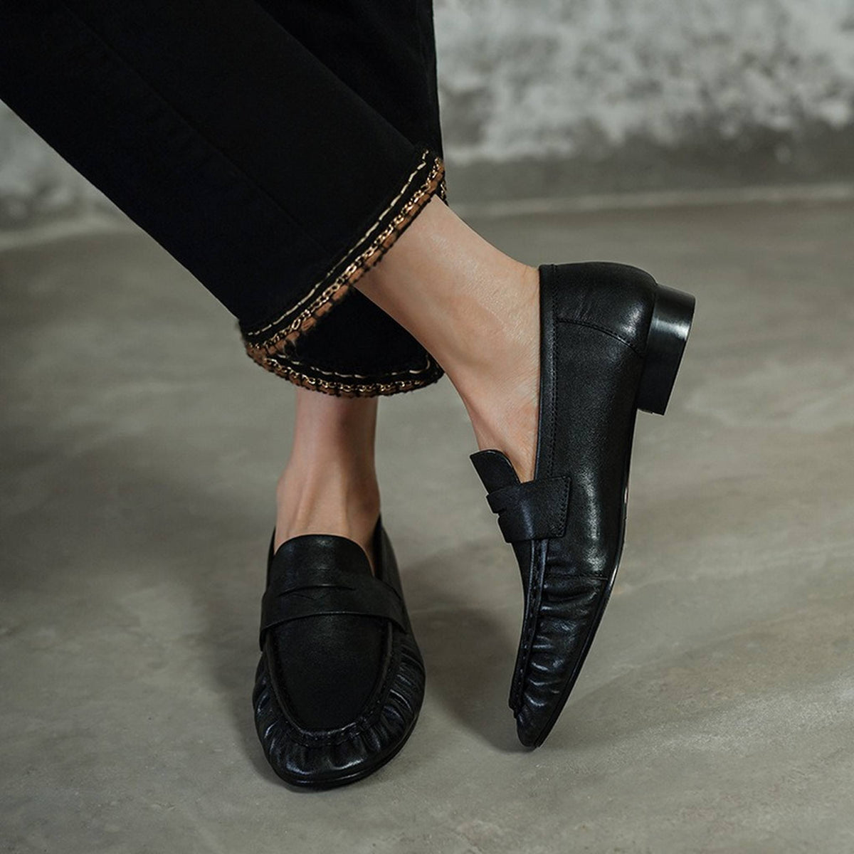 HAJINK Round Toe Cowhide Loafer Shoes 04
