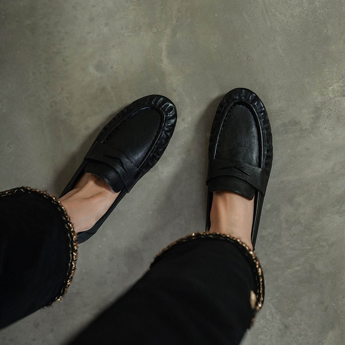 HAJINK Round Toe Cowhide Loafer Shoes 07