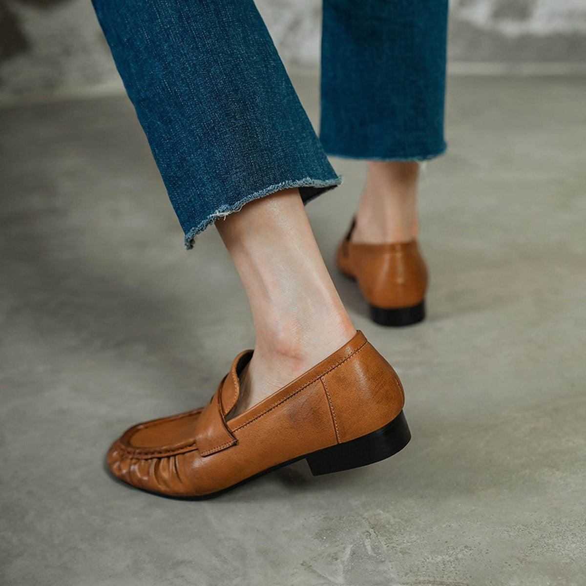 HAJINK Round Toe Cowhide Loafer Shoes 09