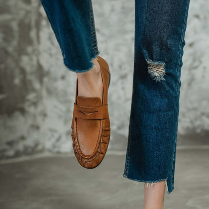 HAJINK Round Toe Cowhide Loafer Shoes 10