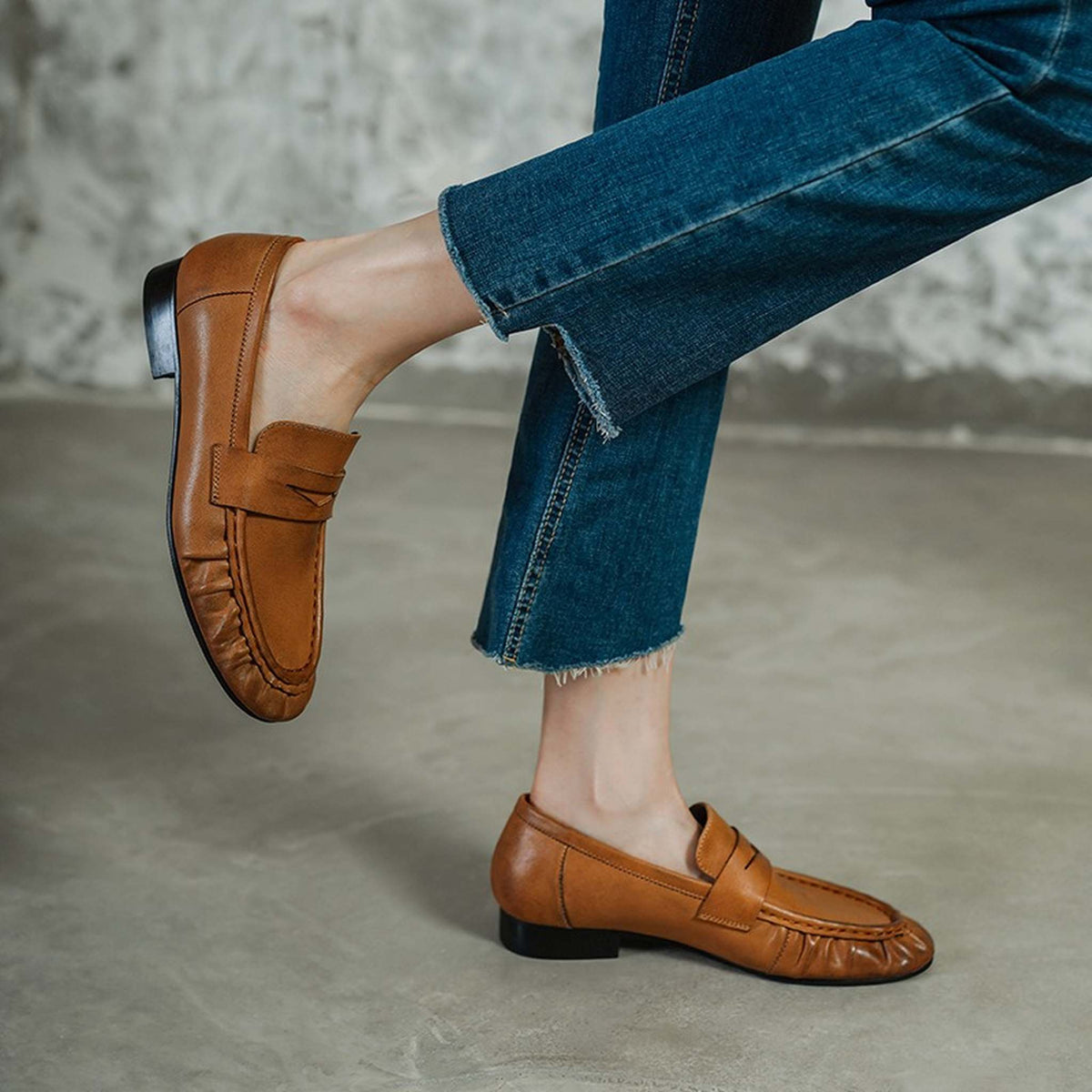 HAJINK Round Toe Cowhide Loafer Shoes 11