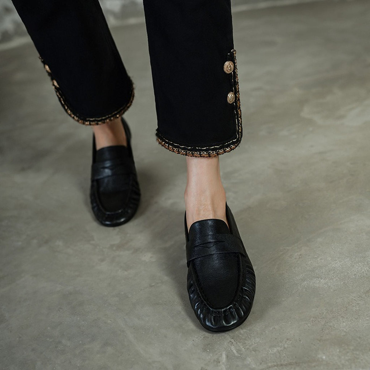 HAJINK Round Toe Cowhide Loafer Shoes 12