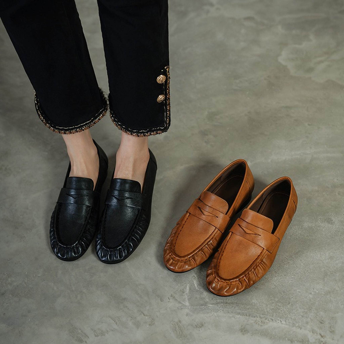 HAJINK Round Toe Cowhide Loafer Shoes 14